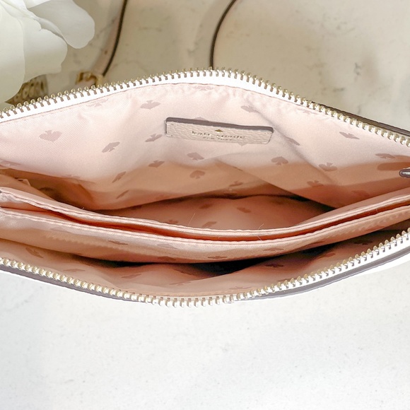 NWT Kate Spade Beige Nude & Cream Pebbled Leather Triple Gusset Crossbody Purse - Picture 7 of 11